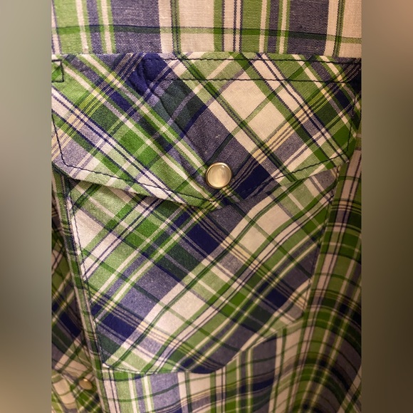 Wrangler Men's Western Pearl Snap Green Plaid Short Sleeve Shirt XL - Picture 3 of 4